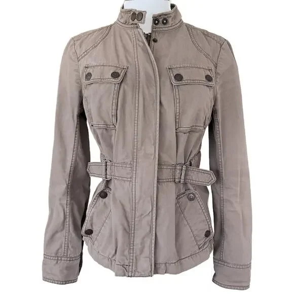 LOFT Utility Jacket Blazer Size 6 Vintage Brown Casual Military Moto - Picture 2 of 9